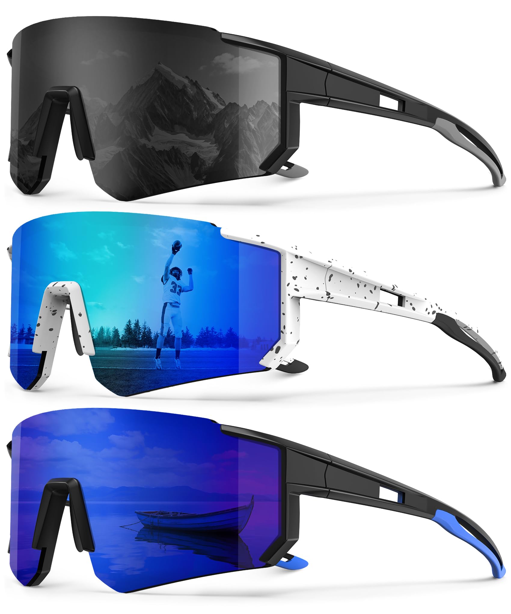 Polarized Sport Sunglasses-Men-Women Running-Sunglasses: Cycling Sun Glasses UV Protection Driving Fishing 3packs