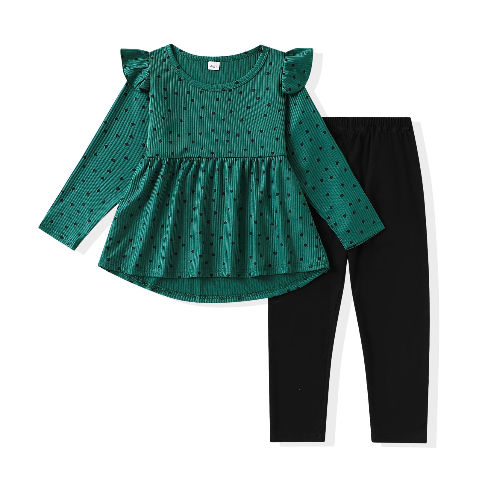 Toddler Girl Clothes Ruffle Long Sleeve Heart Print Tops and Pants 2PC Little Girl Winter Outfits Size (4-7T)