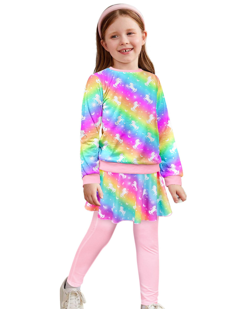 Toddler Kid Girl Clothing Set Outfit Long Sleeve Top, Unicorn Print Pantskirts Fall Winter Outfit Set
