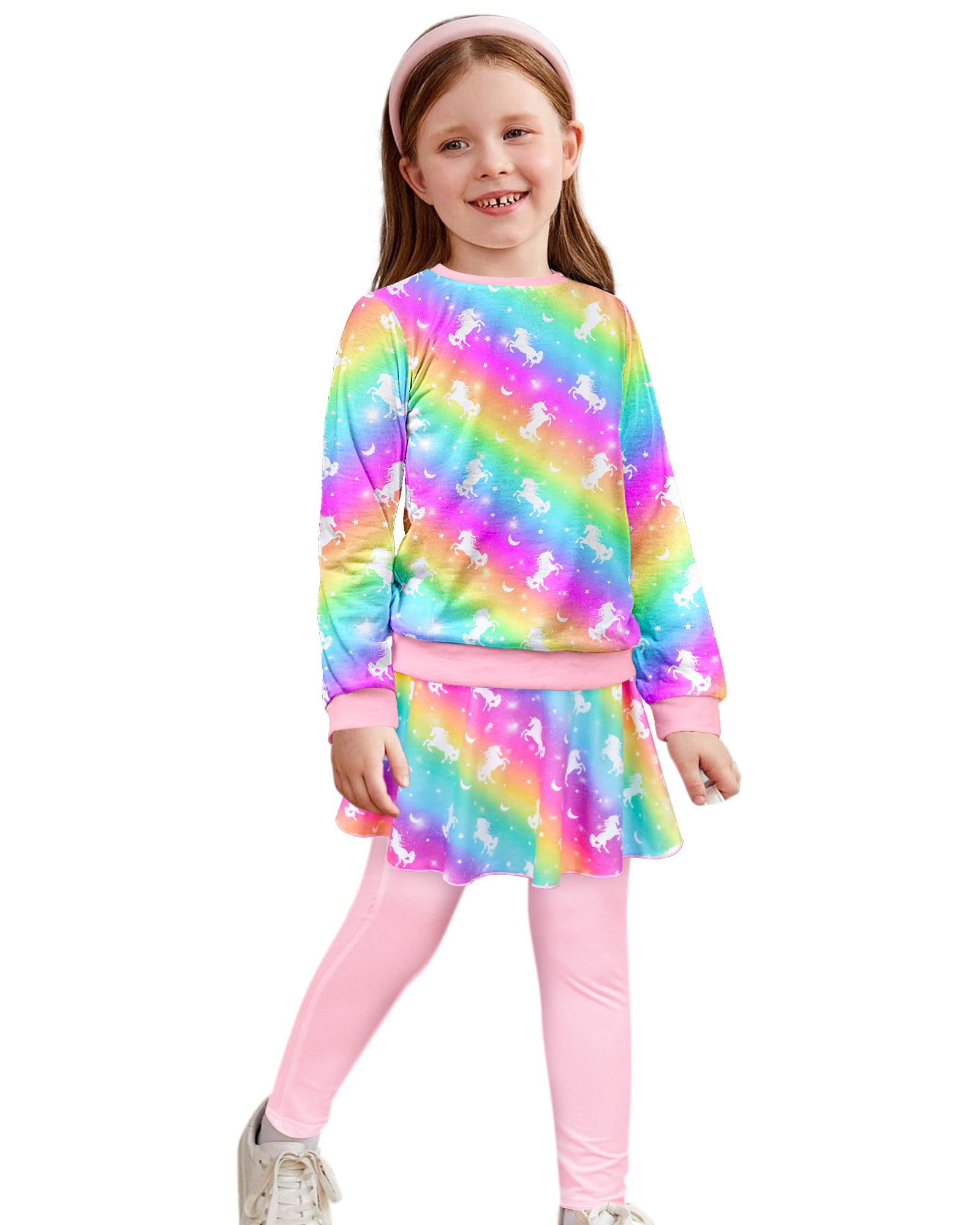 Toddler Kid Girl Clothing Set Outfit Long Sleeve Top, Unicorn Print Pantskirts Fall Winter Outfit Set