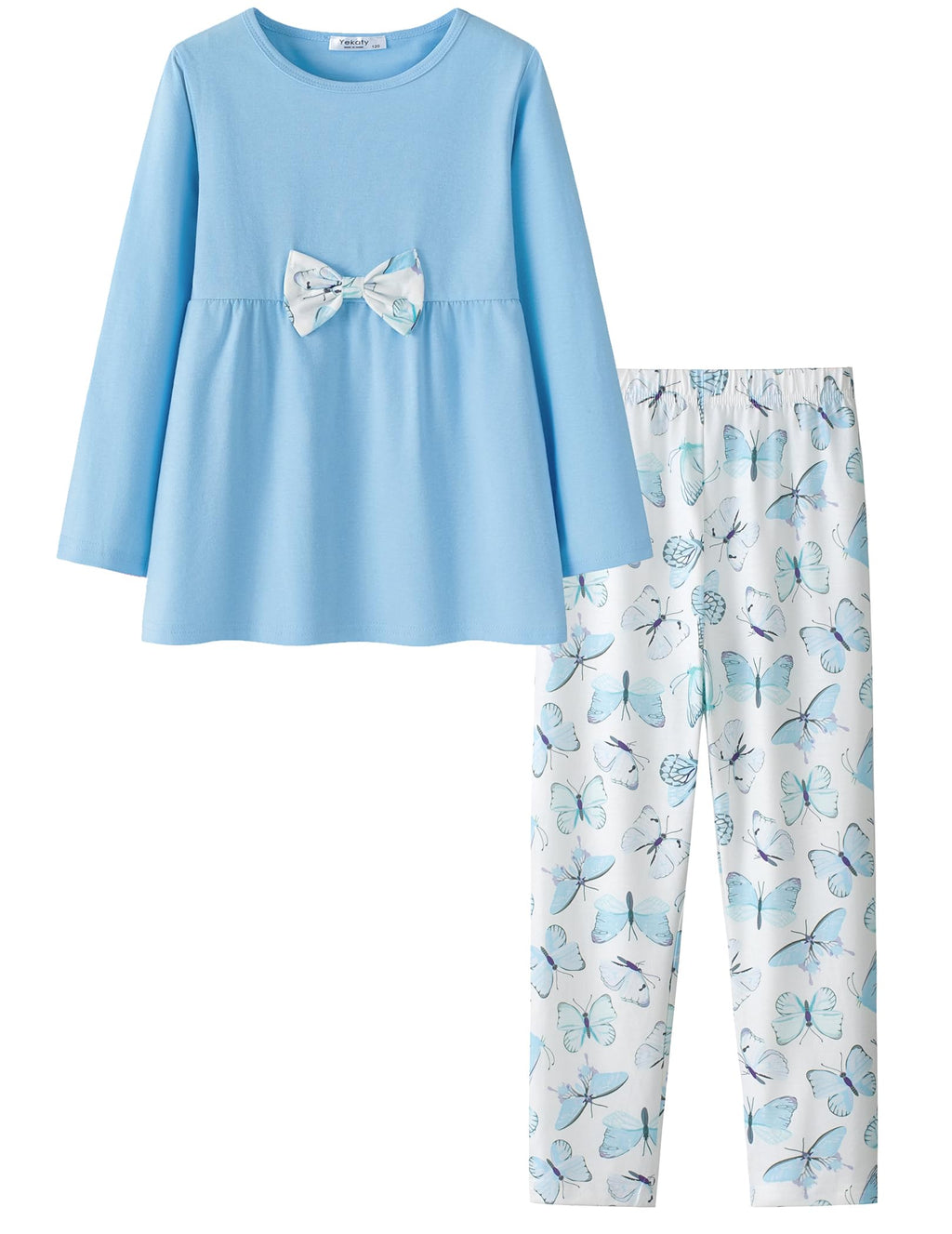 Yekaty Girls Clothing Set 2 Pcs Floral Soft Crewneck Long Sleeve Top+Leggings Loose Outfits With Bowknot