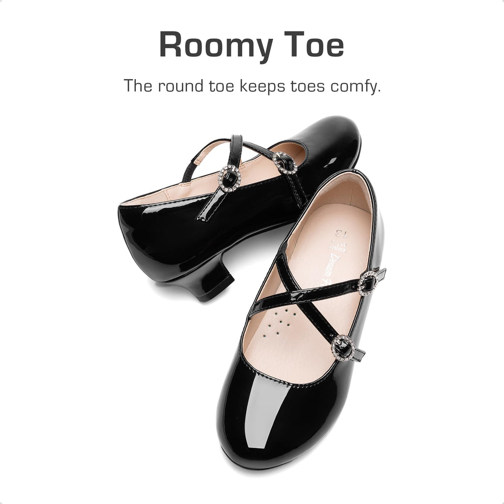 Dream Pairs Girls Dress Shoes Mary Jane High Heel Round Toe Straps Pumps Flower Wedding Party Princess Flats for Little/Big Kids