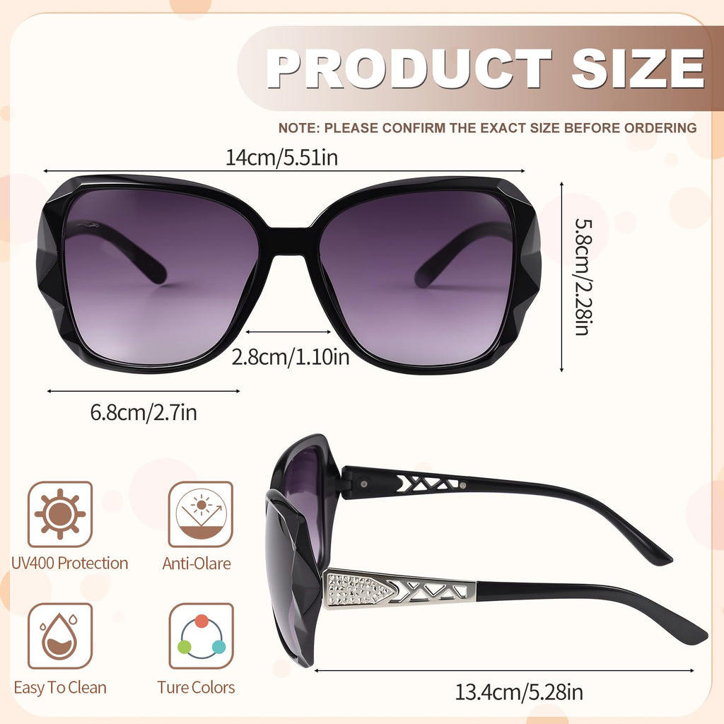 DragonflyDreams 4 Pcs Women Large Sunglasses, UV 400 Glasses Oversized Classic Trend Ladies Sunglasses Sparkling Large Frame