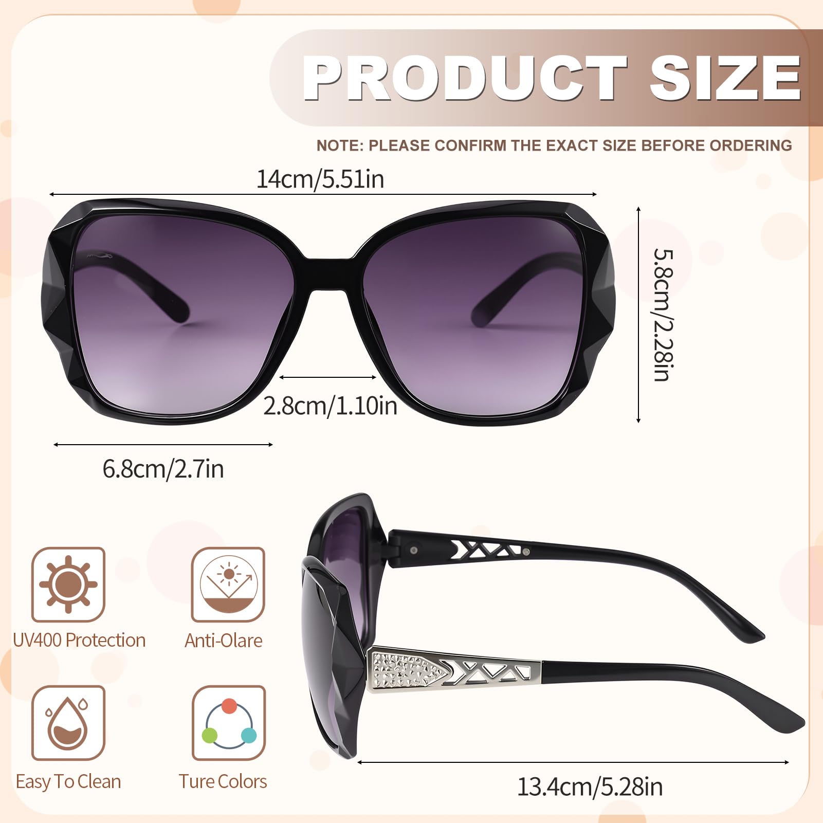 DragonflyDreams 4 Pcs Women Large Sunglasses, UV 400 Glasses Oversized Classic Trend Ladies Sunglasses Sparkling Large Frame