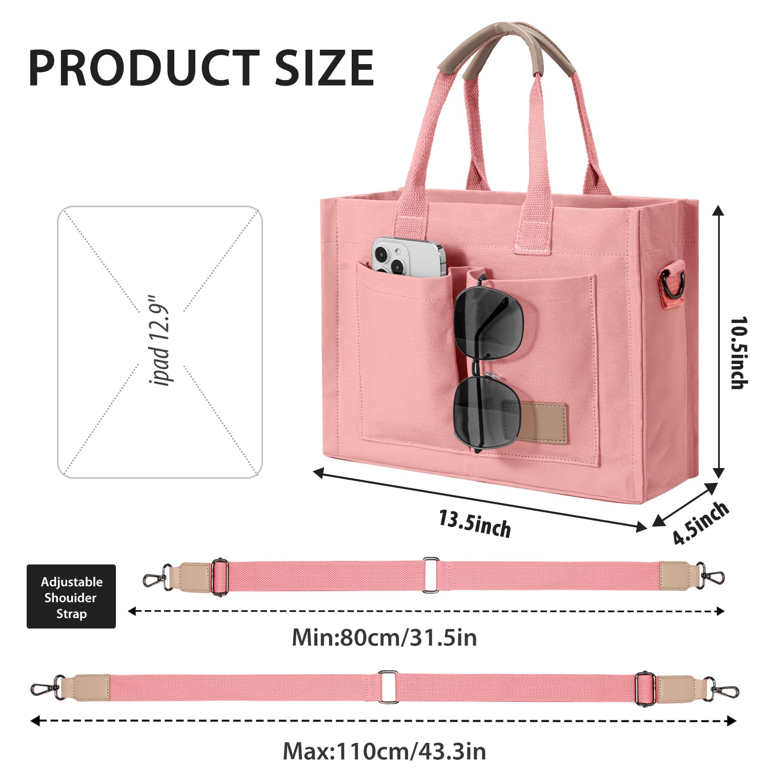 Tote Bags for Women Canvas Tote Purse Crossbody with Pockets Top Handle Shoulder Satchel Bag for Women