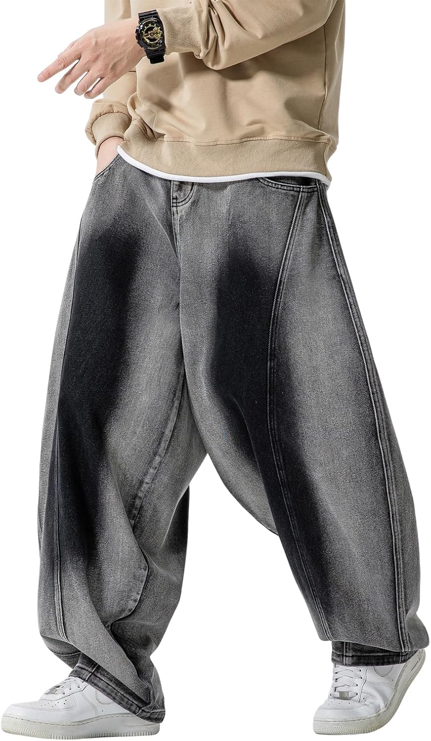 DOSLAVIDA Baggy Jeans for Men Wide Leg Hip Hop Jean Stylish Loose Fit Denim Pants Casual Streetwear Skateboard Pants