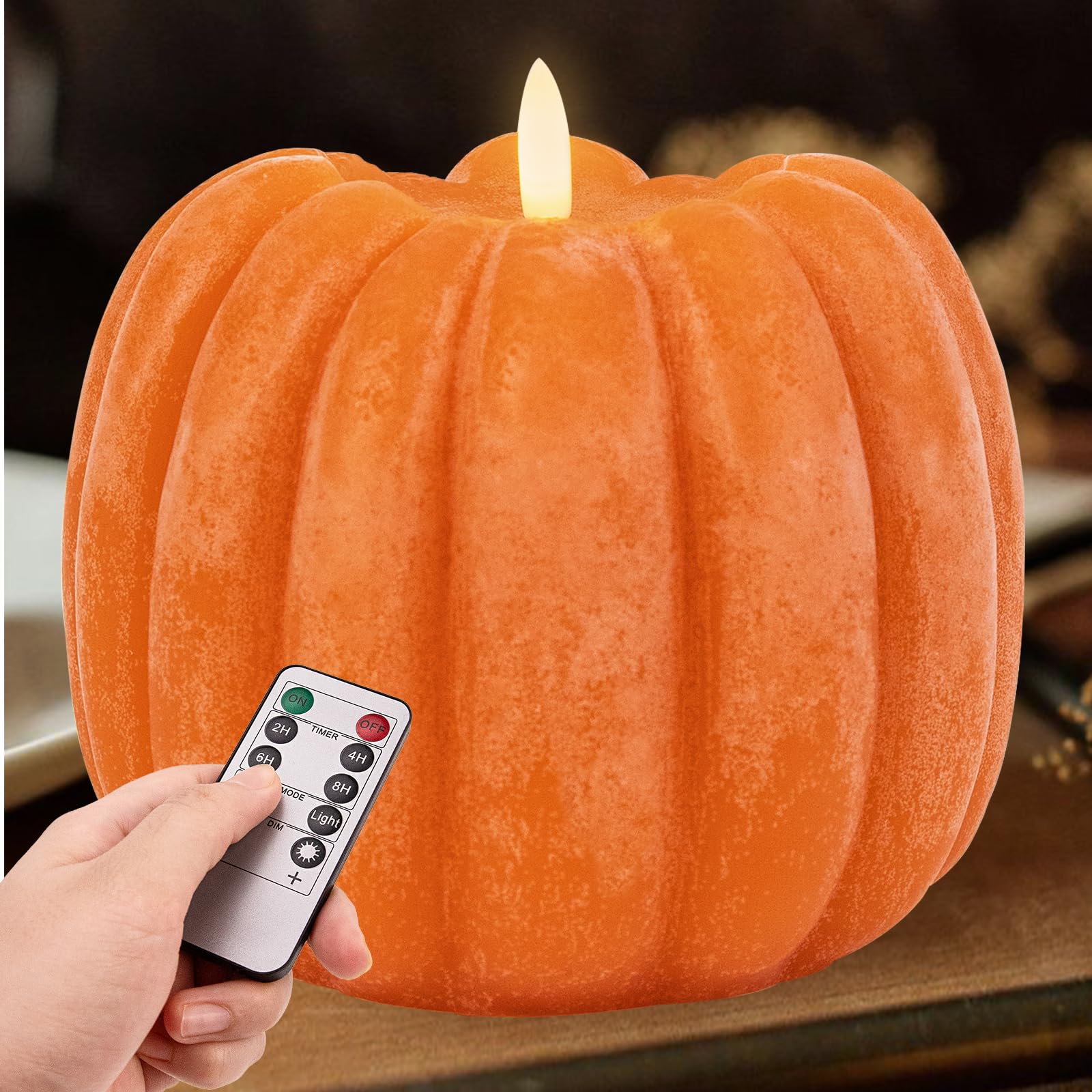Fall Decorations for Home - Fall Decor - Flickering Flameless Wax Pumpkin LED Candle with Timer Remote Control- Thanksgiving Gifts - Autumn Farmhouse Rustic Harvest Decor for Tiered Tray Table Indoor