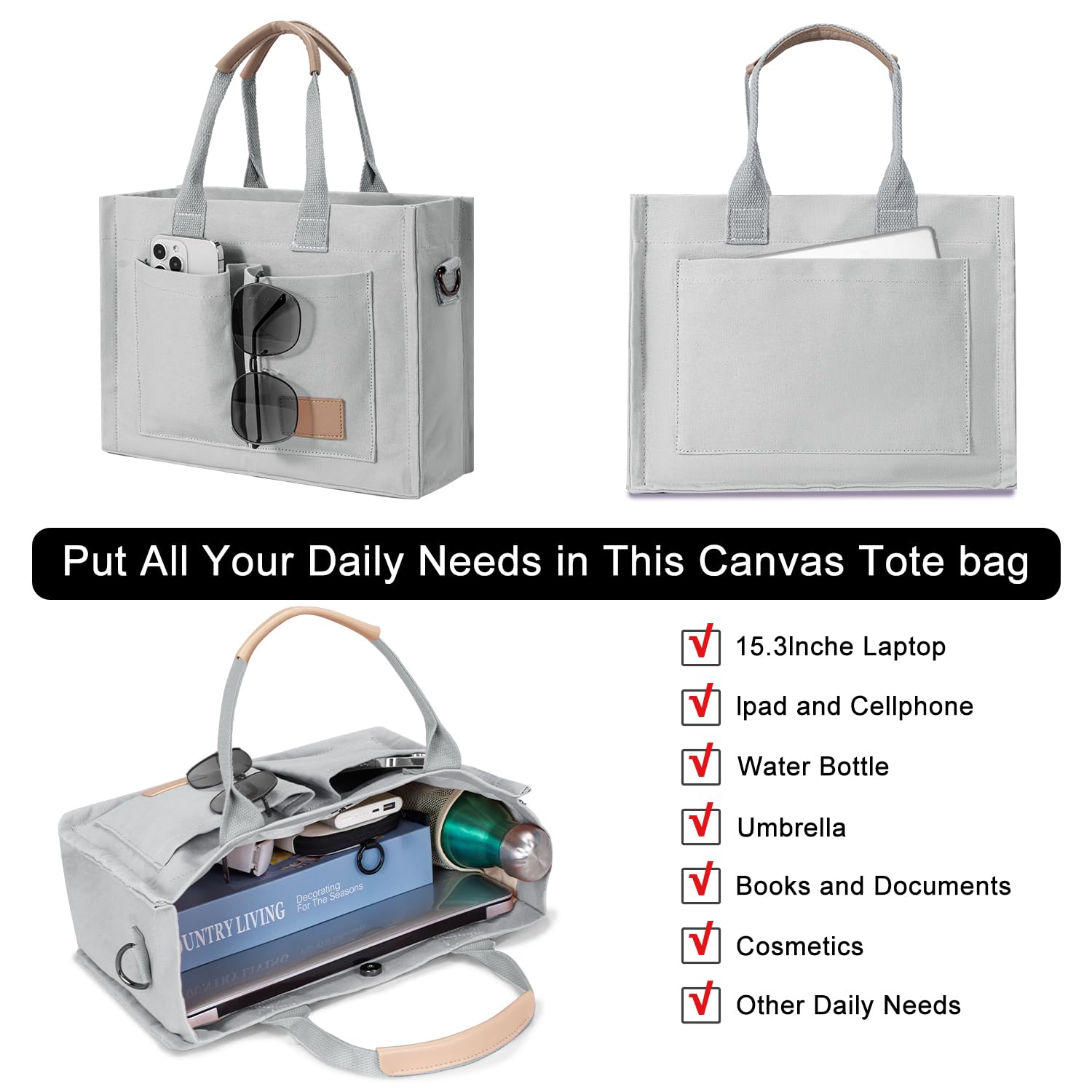 Tote Bags for Women Canvas Tote Purse Crossbody with Pockets Top Handle Shoulder Satchel Bag for Women