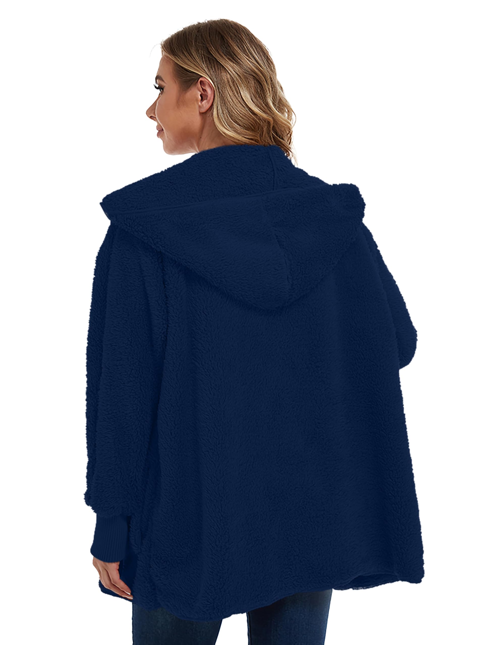 CHICGAL Womens Fuzzy Jacket Hooded Cardigan Open Front Sherpa Coat Outwear with Pockets