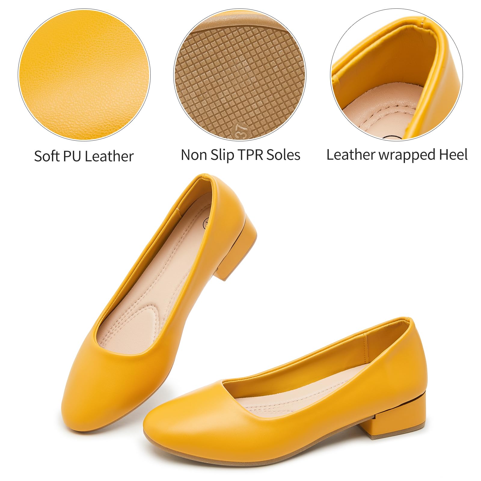 hash bubbie Women's Loafers Slip on Shoes Chunky Low Block Heels Closed Toe Pumps Shoes Office Shoes Ladies Elegant Wedding Dress Shoes