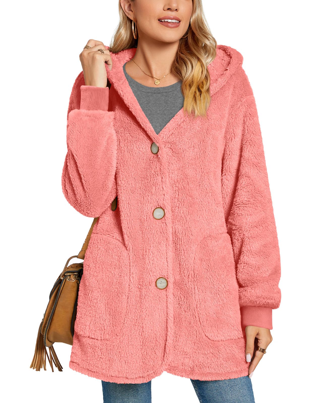 Bestbee Warm Fleece Jackets for Women, Fuzzy Hooded Casual Coats Lidies 2025 Cardigan Sweaters Outerwear with Pockets