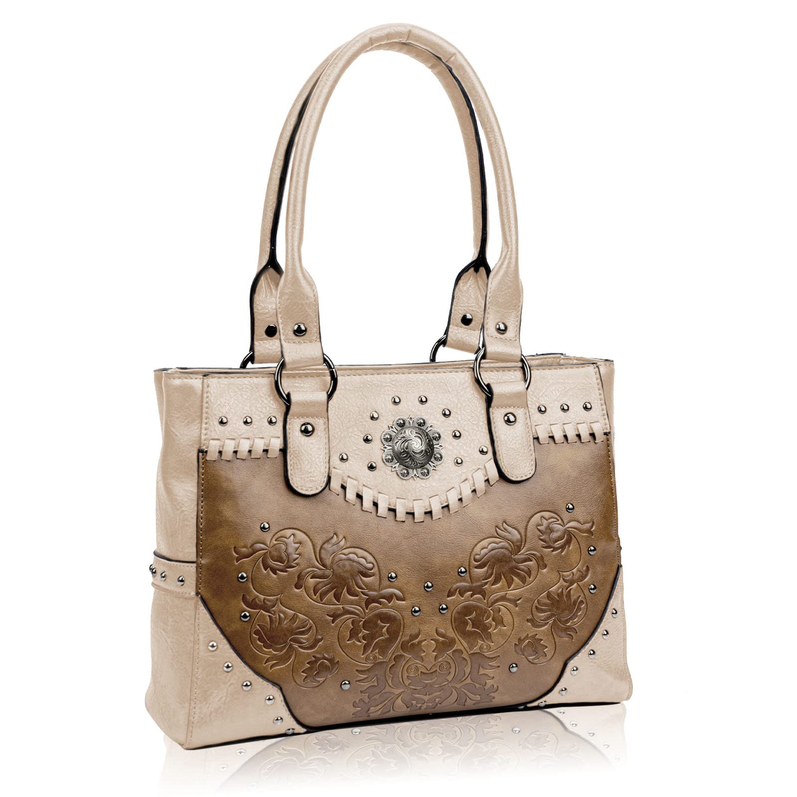 Tote Bag for Women Large Western Purse Ladies Top Handle Shoulder Handbags Vintage Embossed Concho Studs