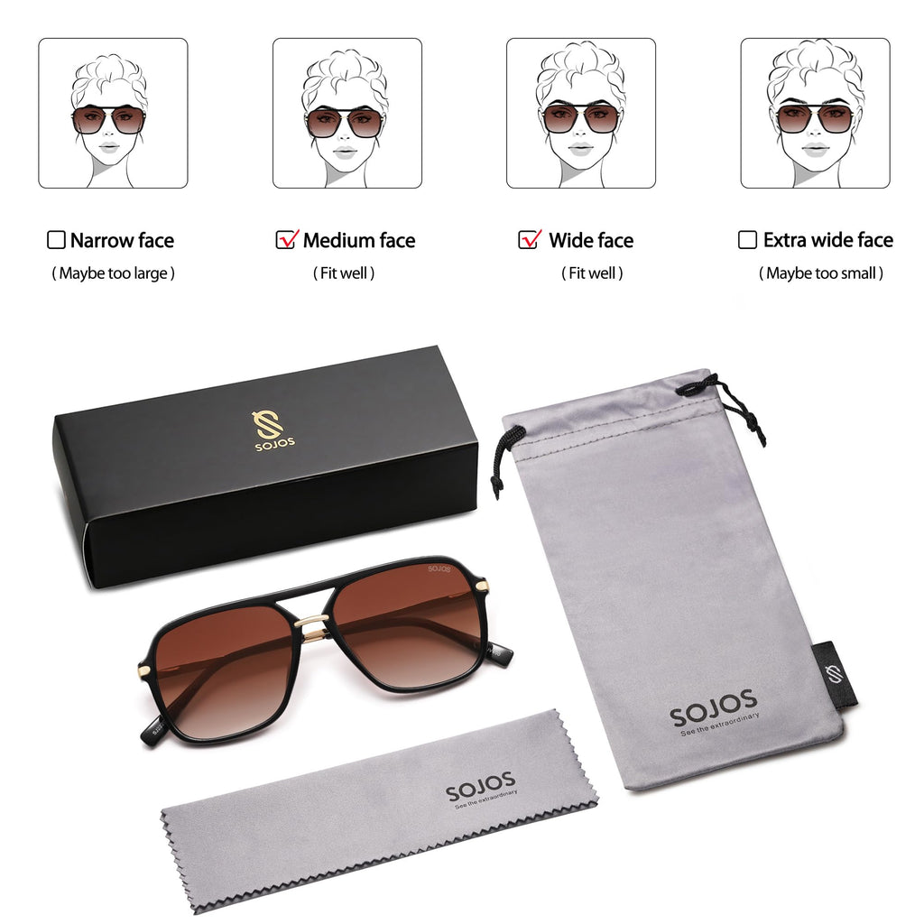 SOJOS Sunglasses for Women & Men, Square, Retro, Polarized Lens, Trendy Aviator, 90s Shades