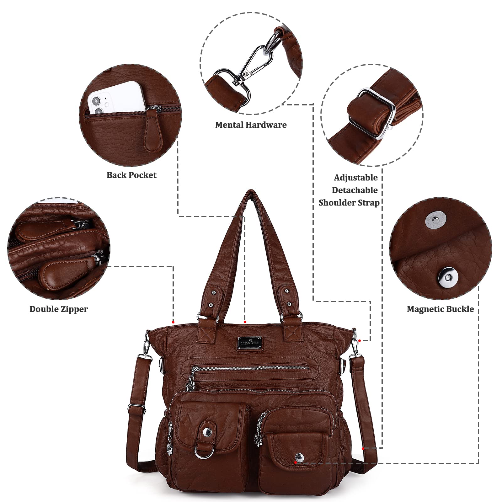 Angelkiss Purses and Handbag for Women Soft Leather Hobo Bags Satchel Shoulder Bags Ladies Tote Crossbody Bag