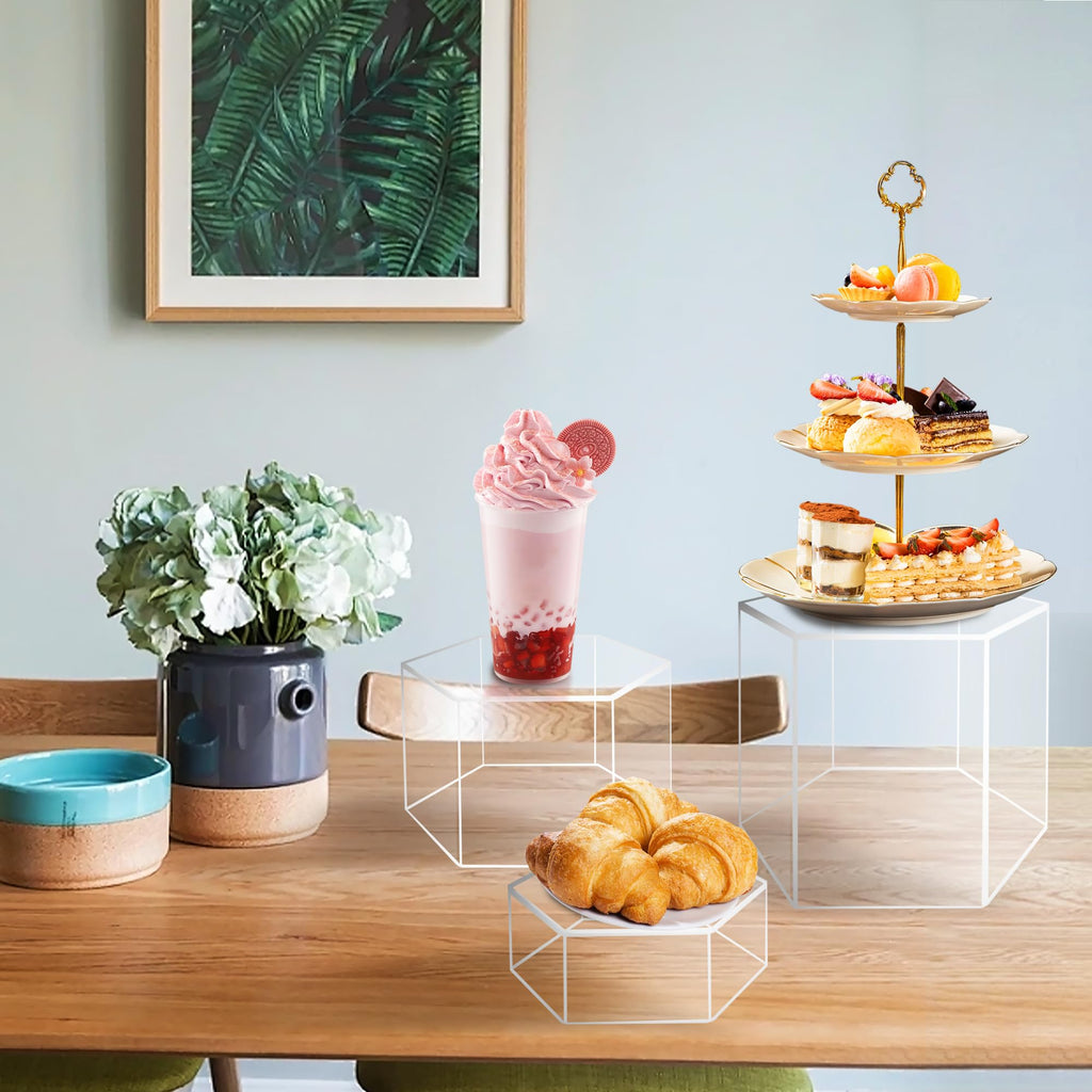 6Pcs Buffet Risers, Food Risers for Buffet Table, Acrylic Cube Display Risers with Hollow Bottom, Food Display Stand for Party Jewelry Dessert Figures (Size 5.5",6",6.5",7",7.5",8")