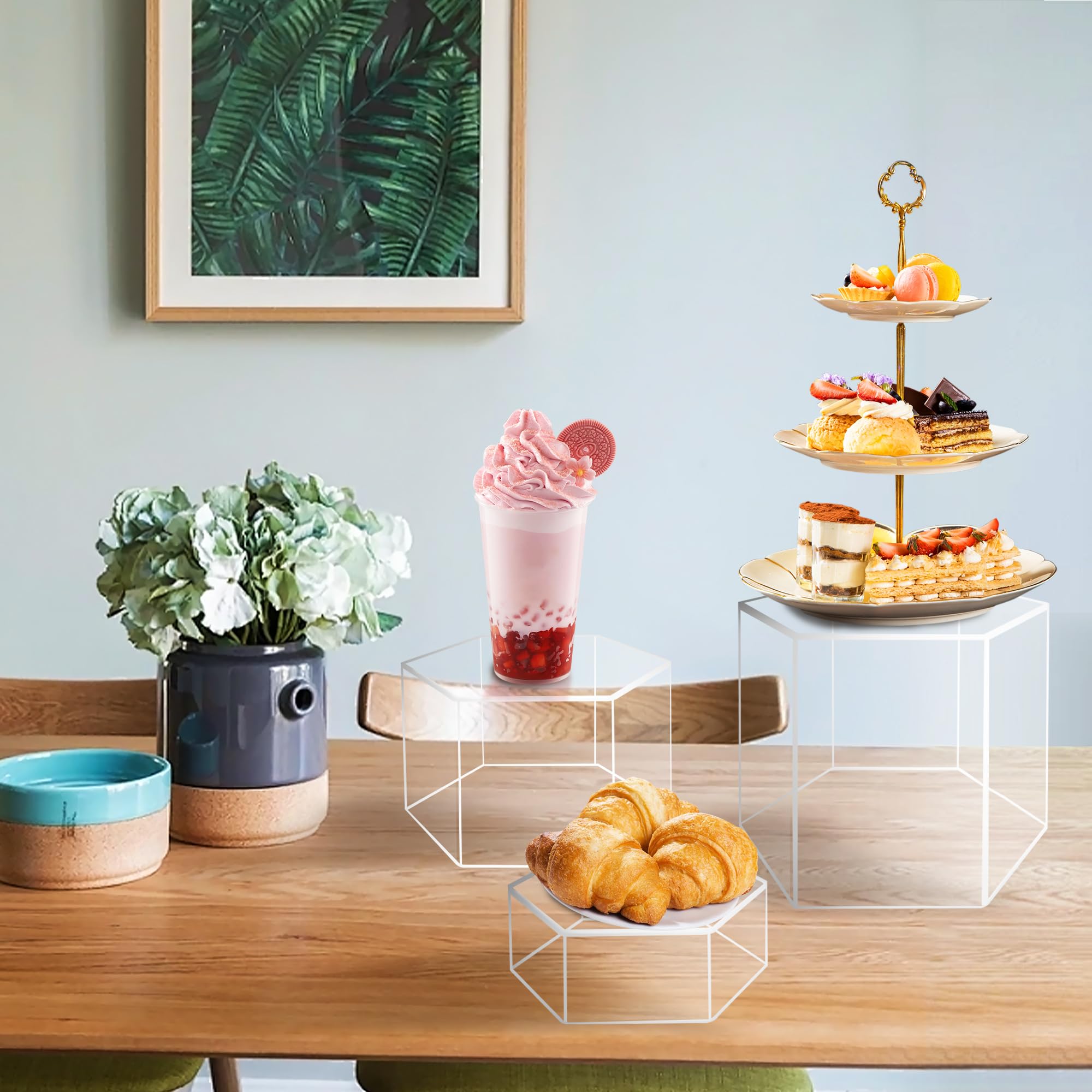 6Pcs Buffet Risers, Food Risers for Buffet Table, Acrylic Cube Display Risers with Hollow Bottom, Food Display Stand for Party Jewelry Dessert Figures (Size 5.5",6",6.5",7",7.5",8")