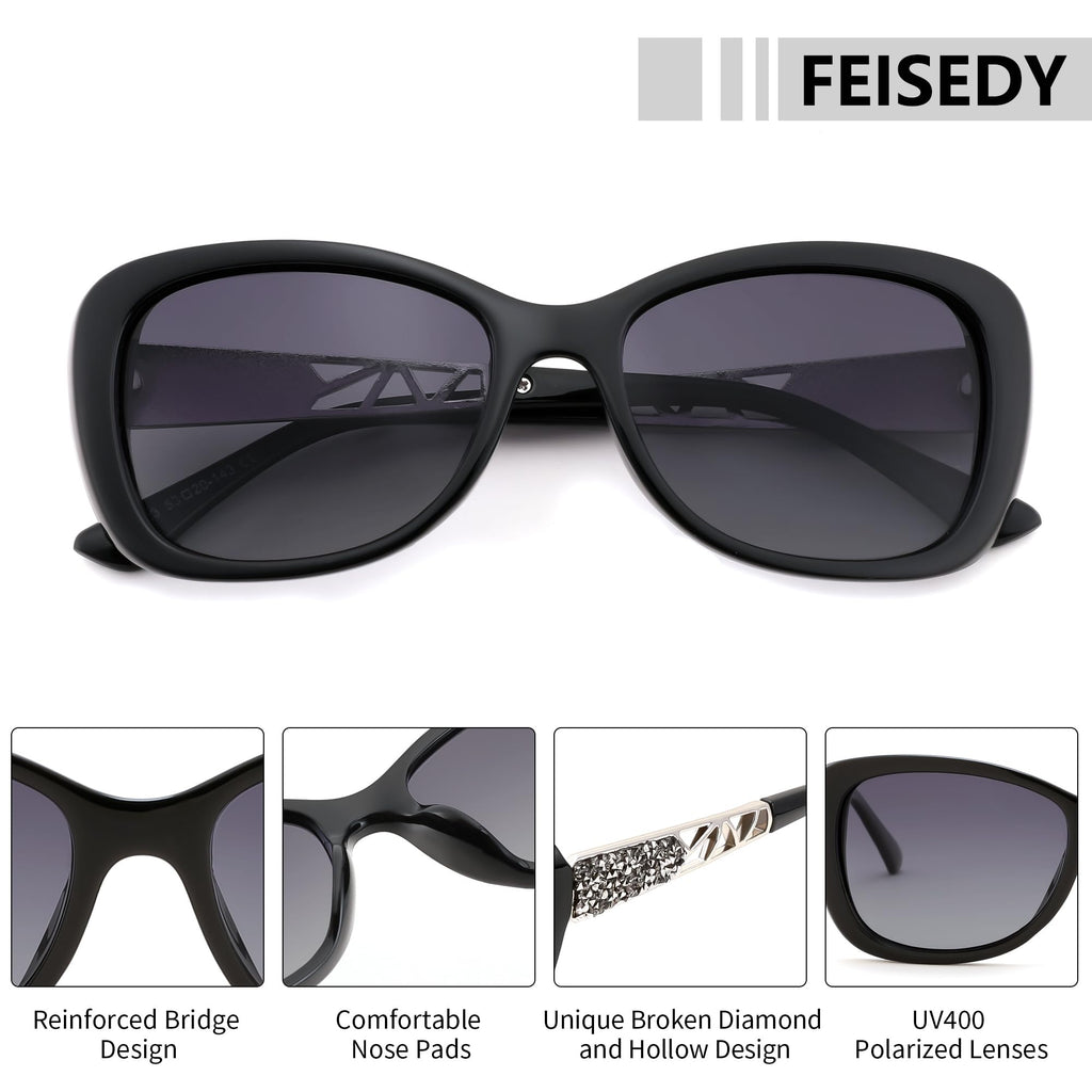 FEISEDY Polarized Women Sunglasses Retro Shades Photochromic Lens Sparkling Crystal Sunglasses UV400 Protection B0144