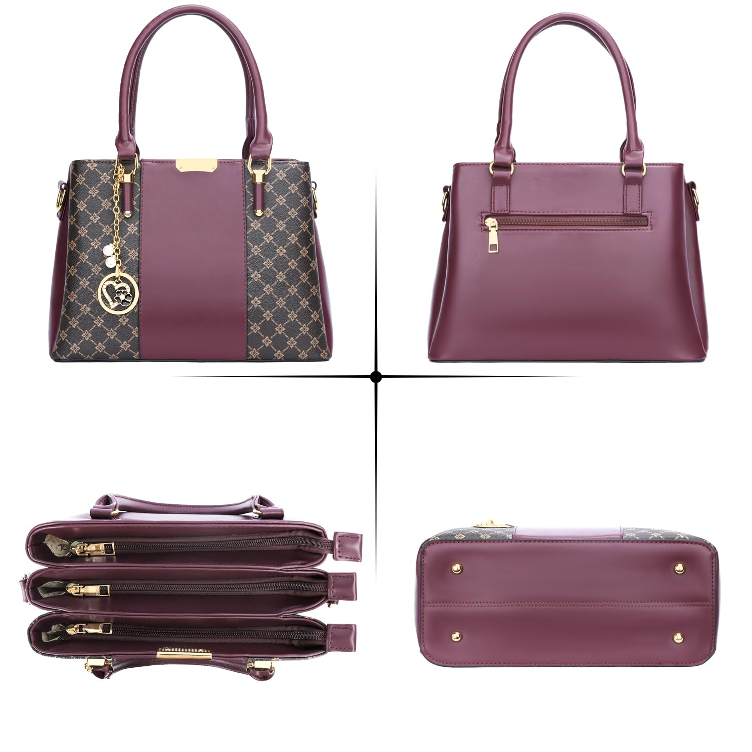 KKXIU 3 Zippered Compartments Purses and Handbags for Women Top Handle Satchel Shoulder Ladies Bags