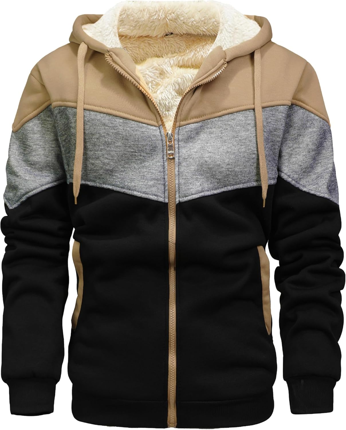 Men's Winter Fleece Thermal Jackets for Men Sherpa Lined Hoodies Warm Thick Jacket Outerwear