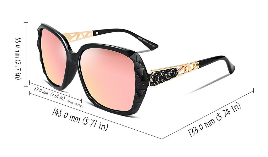 FEISEDY Polarized Women Square Sunglasses Sparkling Composite Shiny Frame B2289