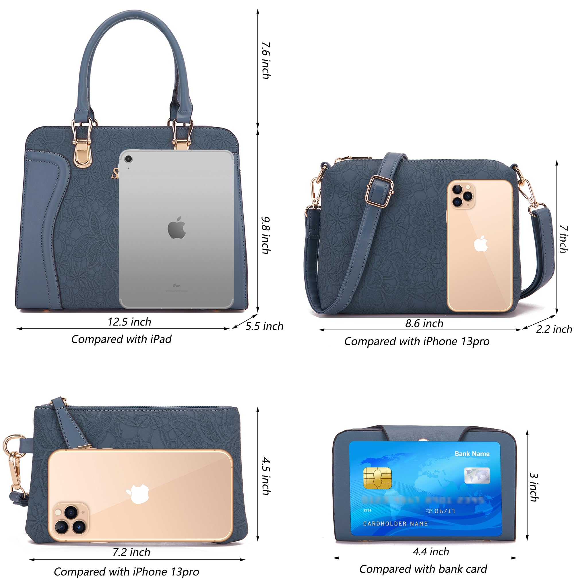 Women's Fashion Handbags Tote Bags Shoulder Bag Top Handle Satchel Purse Set 4pcs