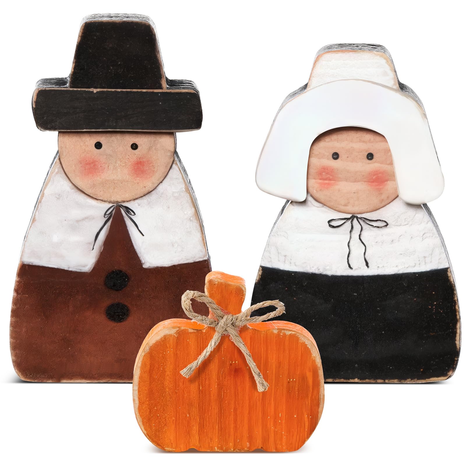 3 Pcs Fall Thanksgiving Decorations Fall Wooden Turkey Pilgrim Couple Table Sign Thanksgiving Standing Tabletop Decor for Autumn Harvest Indoor Tabletop(Turkey)