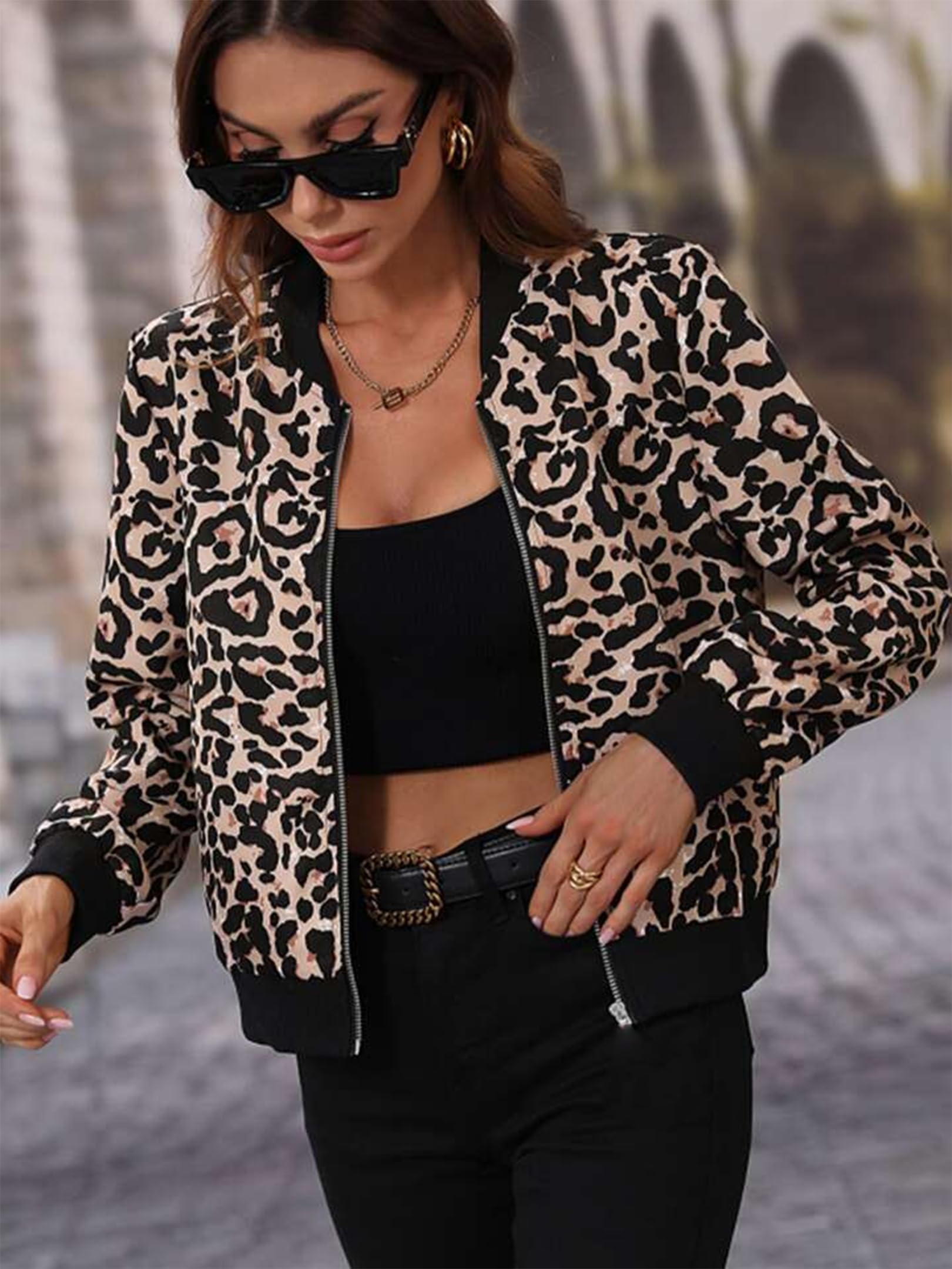 Zeagoo Women's Bomber Jacket Casual Coat Zip Up Spring Fall Clothes with Pockets S-XXL