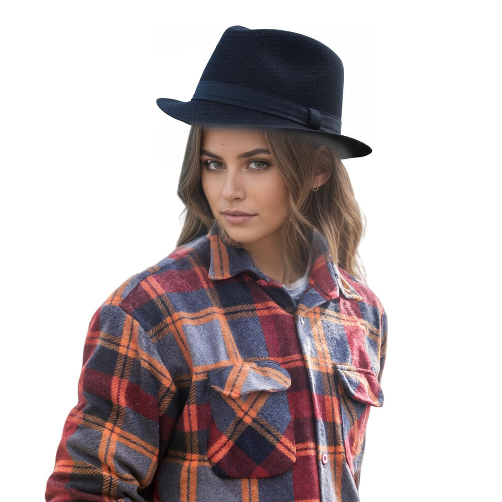 Unisex Classic 1920s Fedora Hat Short Brim Panama Trilby Hat Summer Beach Cap for Men Women