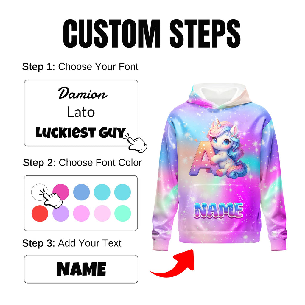 Sweatshirt for Girls - Personalized Pullover Hoodies for Kids - Customized Cute Hooded Gifts for Teen Girls