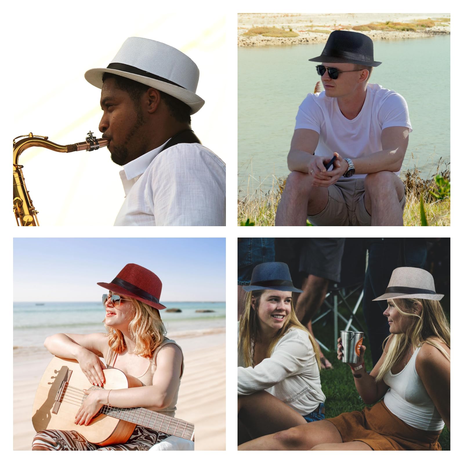 5 Pack Bulk Cuban Fedora Sun Hats Men with Adjustable Strap, Short Brim 1920s Unisex Party Costume Hats Women.