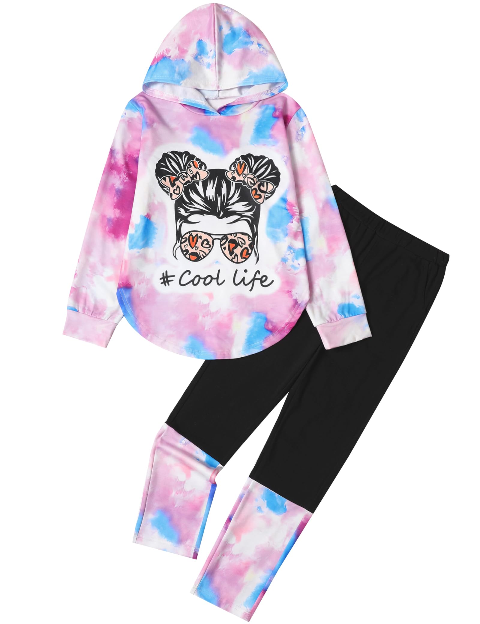 Girls Clothes Tie Dye Long Sleeve Hoodie Sweatshirt and Pants Sets Cute Girl Outfits Size 5-14 Years