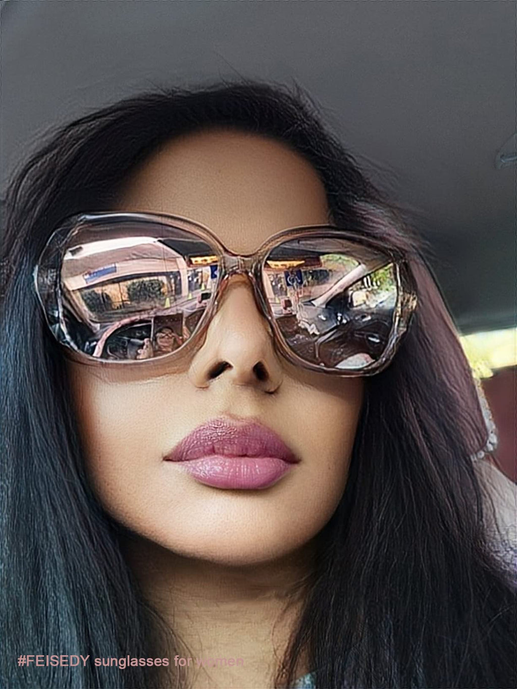 FEISEDY Polarized Women Square Sunglasses Sparkling Composite Shiny Frame B2289