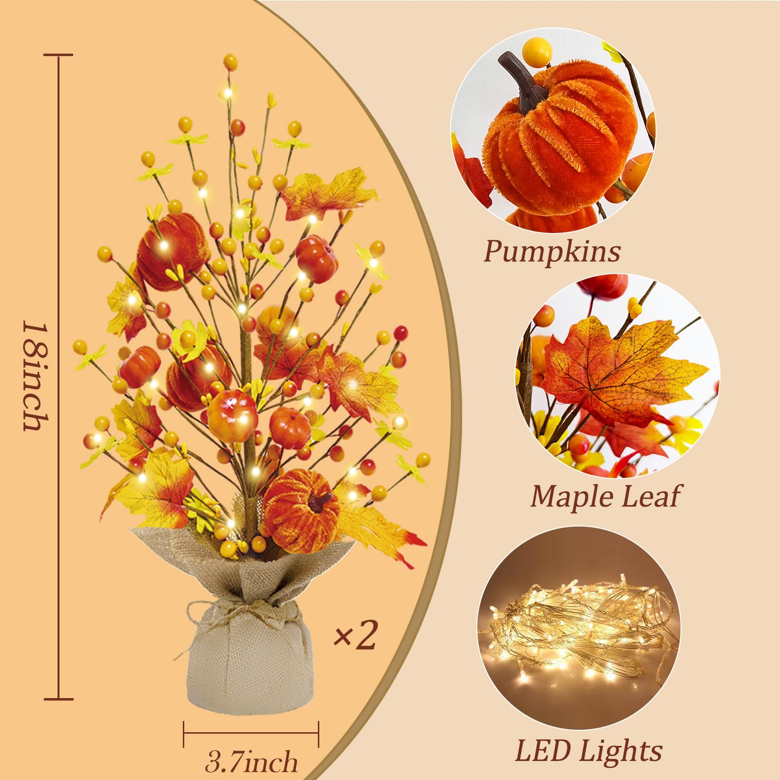 Fall Decorations for Home 18 Inch Fall Tree, Fall Decor Fake Pumpkin Berry Maple Leaves Table Centerpieces, Autumn Harvest Home Decor Indoor for Party Halloween Thanksgiving