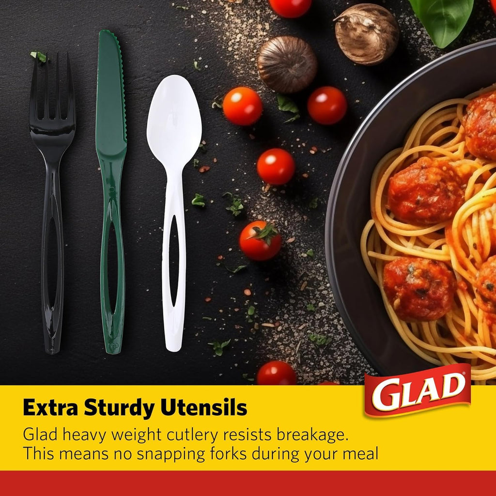 Glad Disposable Cutlery Set - Clear Heavy Duty Plastic Forks, Knives, and Spoons - 240 Piece Plasticware for Parties - Durable, Sturdy Recyclable Utensils - Great for July 4th, Thanksgiving, Christmas