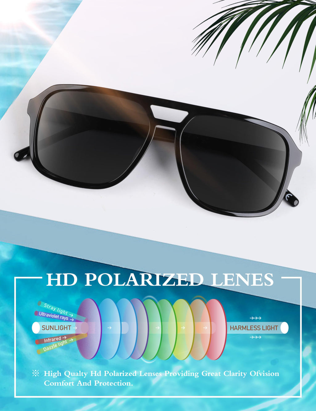 BIRCEN Women Polarized Acetate Sunglasses: Fashion Square Aviator Shades UV Protection for Trendy Laides Travel Beach Outdoor