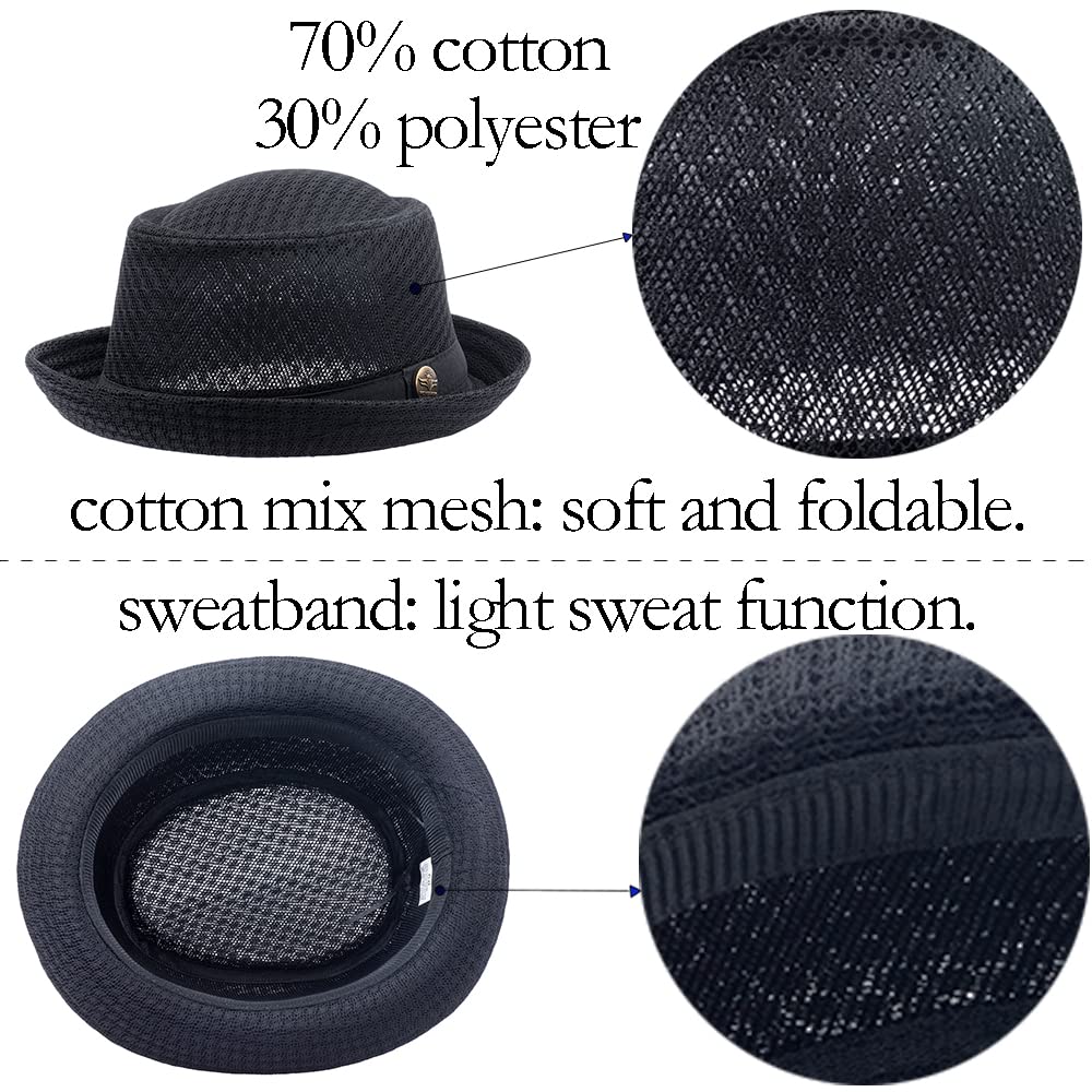 2/6 Pc Summer Mesh Pork Pie Hat 1920S Costume Party Cap for Men Women Unisex