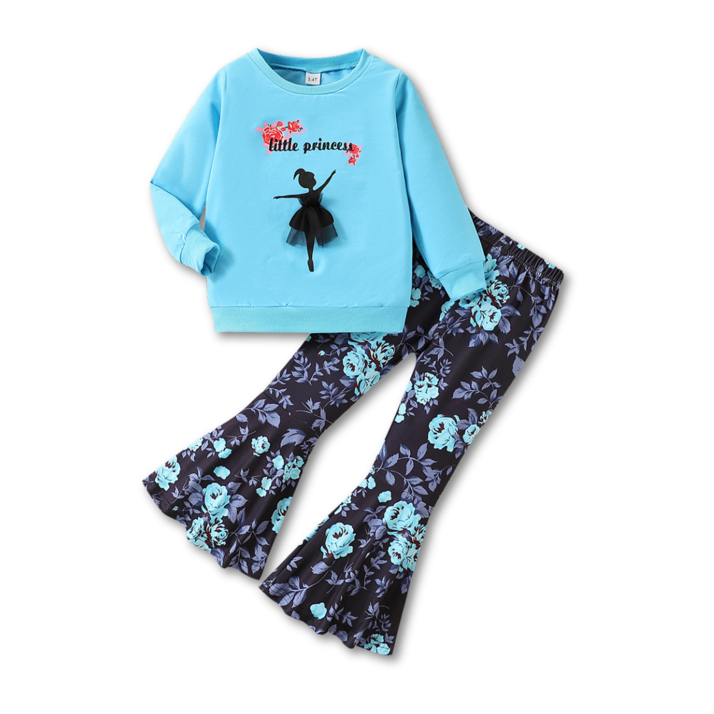 3-9 T Kids Toddler Girl Clothes Letter Print Sweatshirt Flared Pants 2Pc Outfits Set