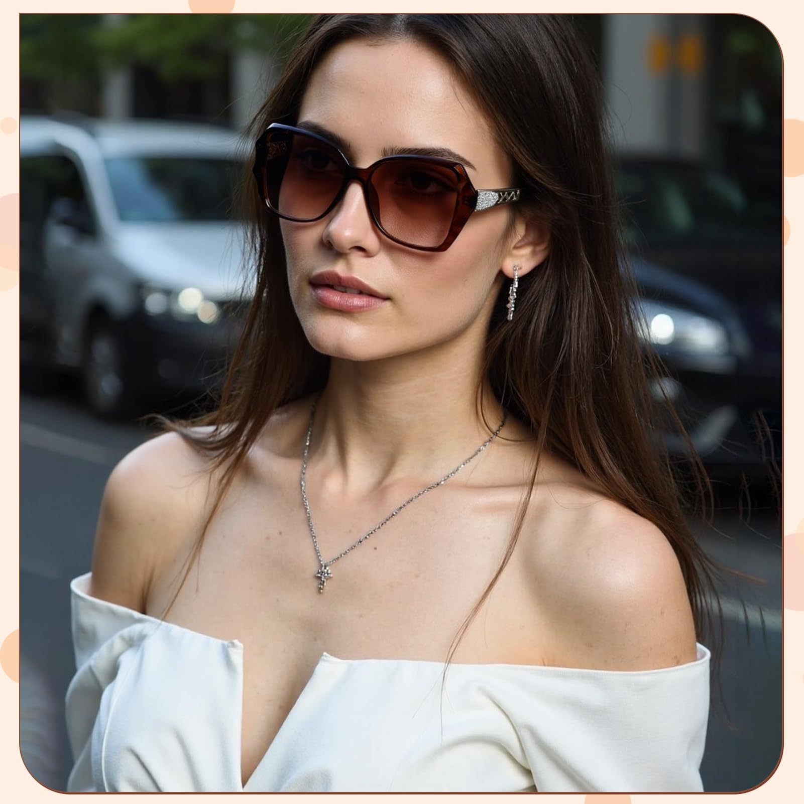 DragonflyDreams 4 Pcs Women Large Sunglasses, UV 400 Glasses Oversized Classic Trend Ladies Sunglasses Sparkling Large Frame