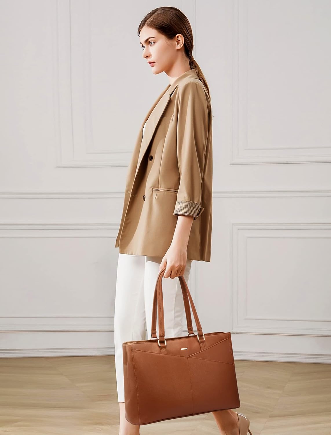 LOVEVOOK Laptop Tote Bag for Women,15.6 Inch Waterproof Computer Bags Women Business Office Work Bag Briefcase, Brown