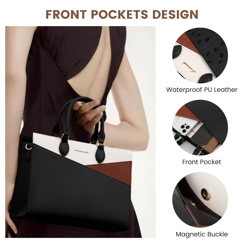 LOVEVOOK Purses for Women,Satchel Handbags Tote Bag, Black Pu Leather Shoulder Crossbody Top Handle Purse with Zipper