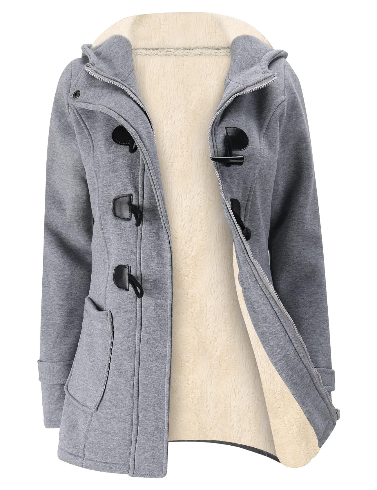 Gihuo Winter Jackets for Women Sherpa Lined Jacket Women Duffle Toggle Coat Hooded Fleece Jacket