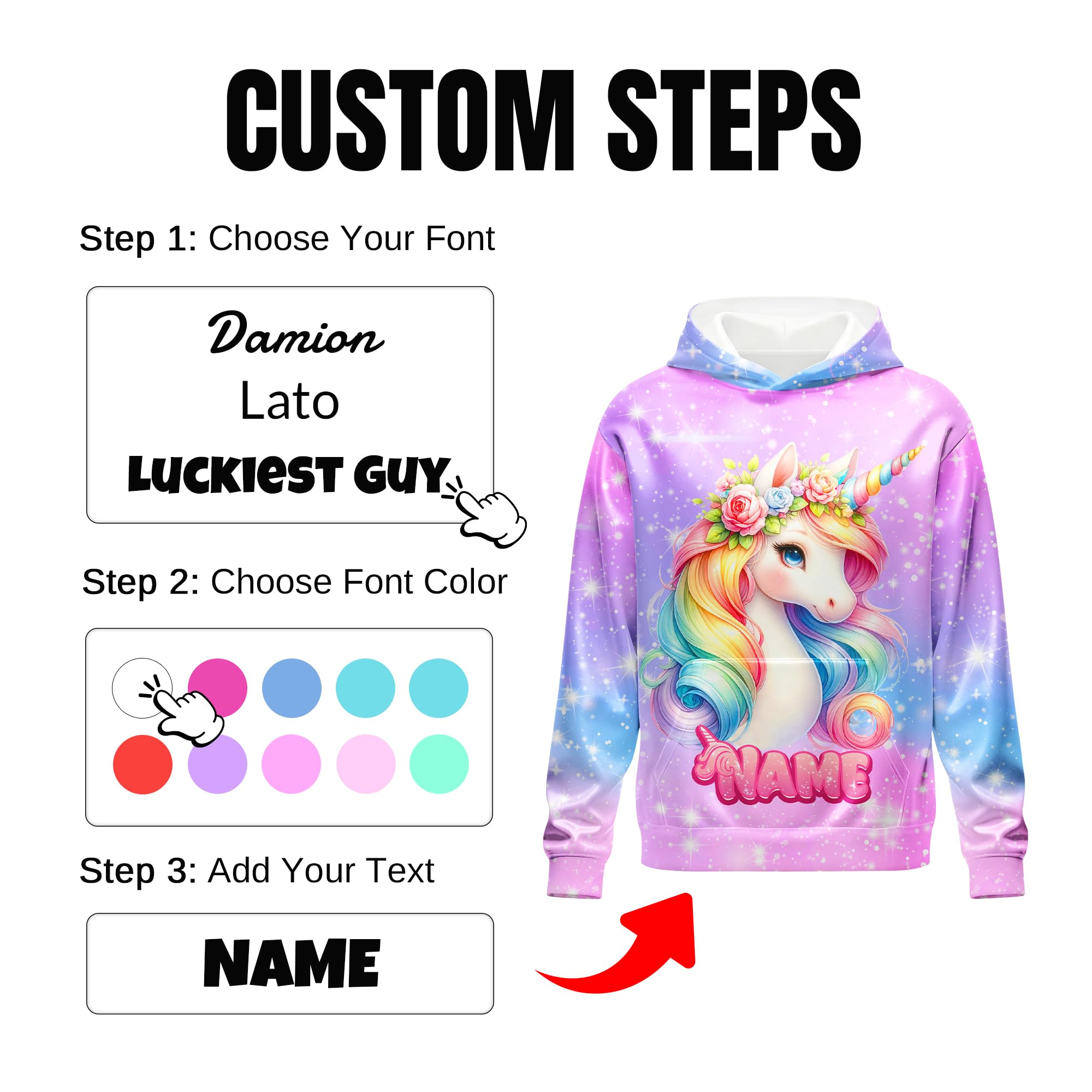 Girls Hoodies - Personalized Pullover with Pocket for Kids Teens - Graphic Hooded Sweatshirts Gifts for Youth