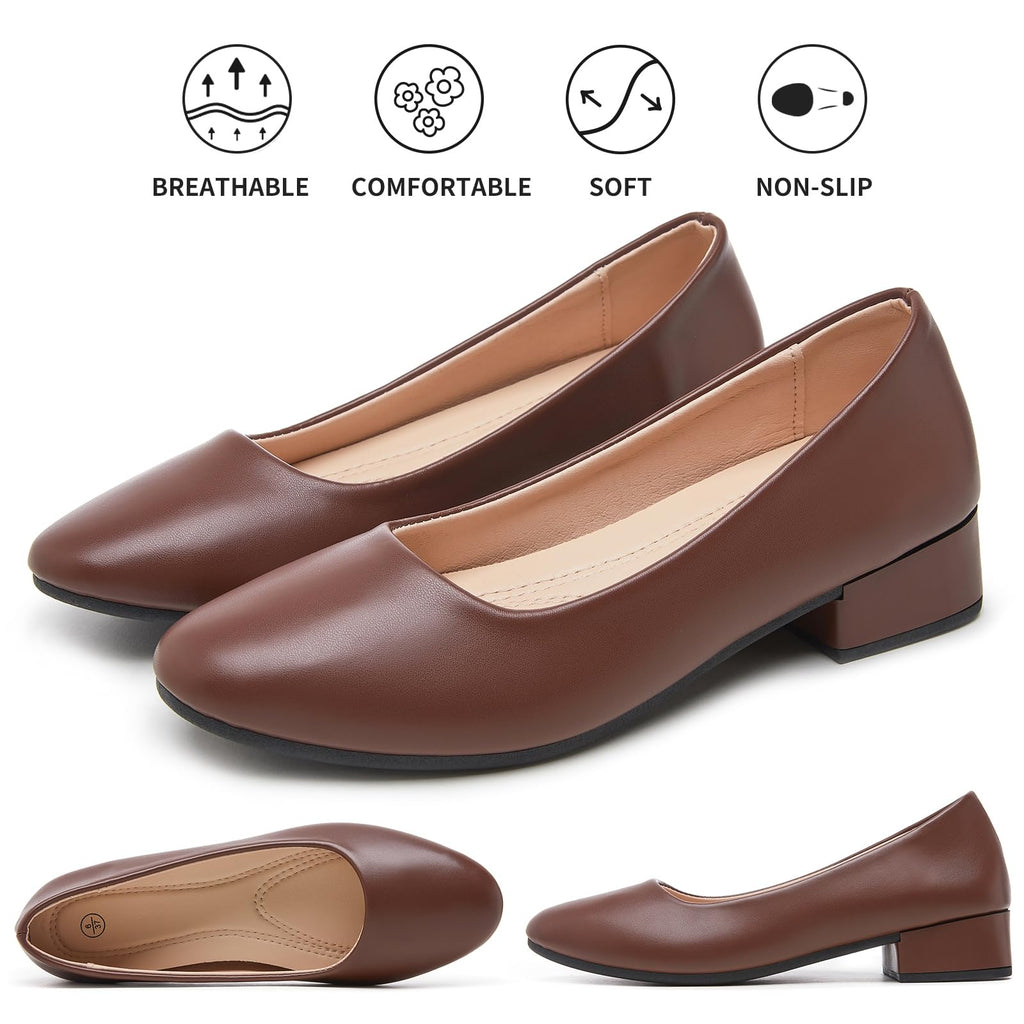 hash bubbie Women's Loafers Slip on Shoes Chunky Low Block Heels Closed Toe Pumps Shoes Office Shoes Ladies Elegant Wedding Dress Shoes