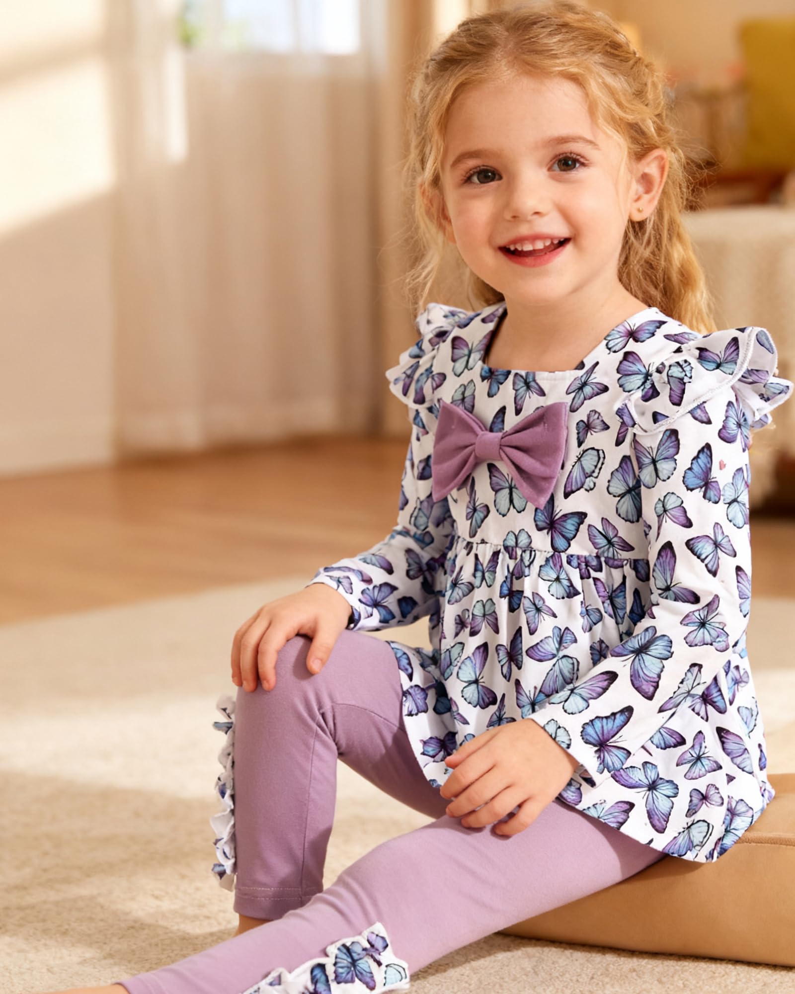 Toddler Girl Clothes 12M-6T Long Sleeves Ruffle Top+Ruffle Pants Toddler Girls Fall Winter Clothes