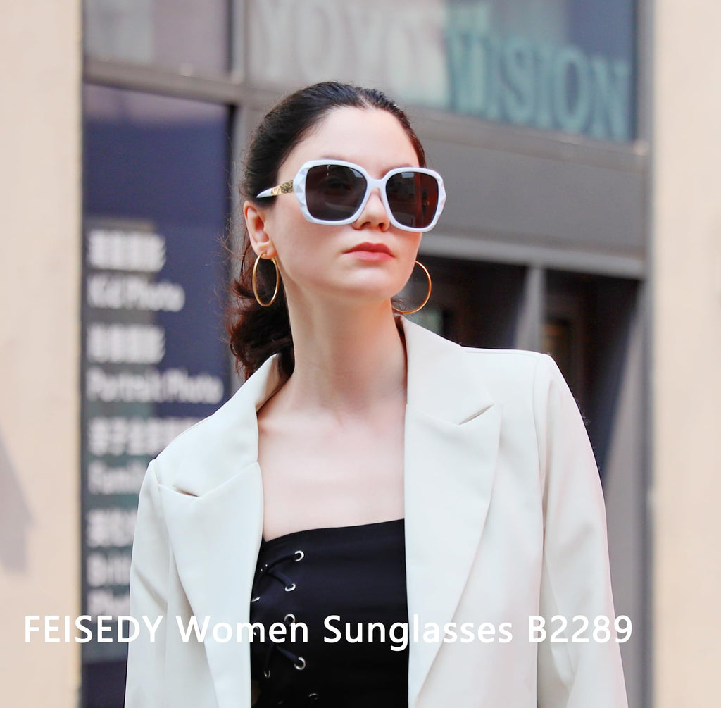 FEISEDY Polarized Women Square Sunglasses Sparkling Composite Shiny Frame B2289