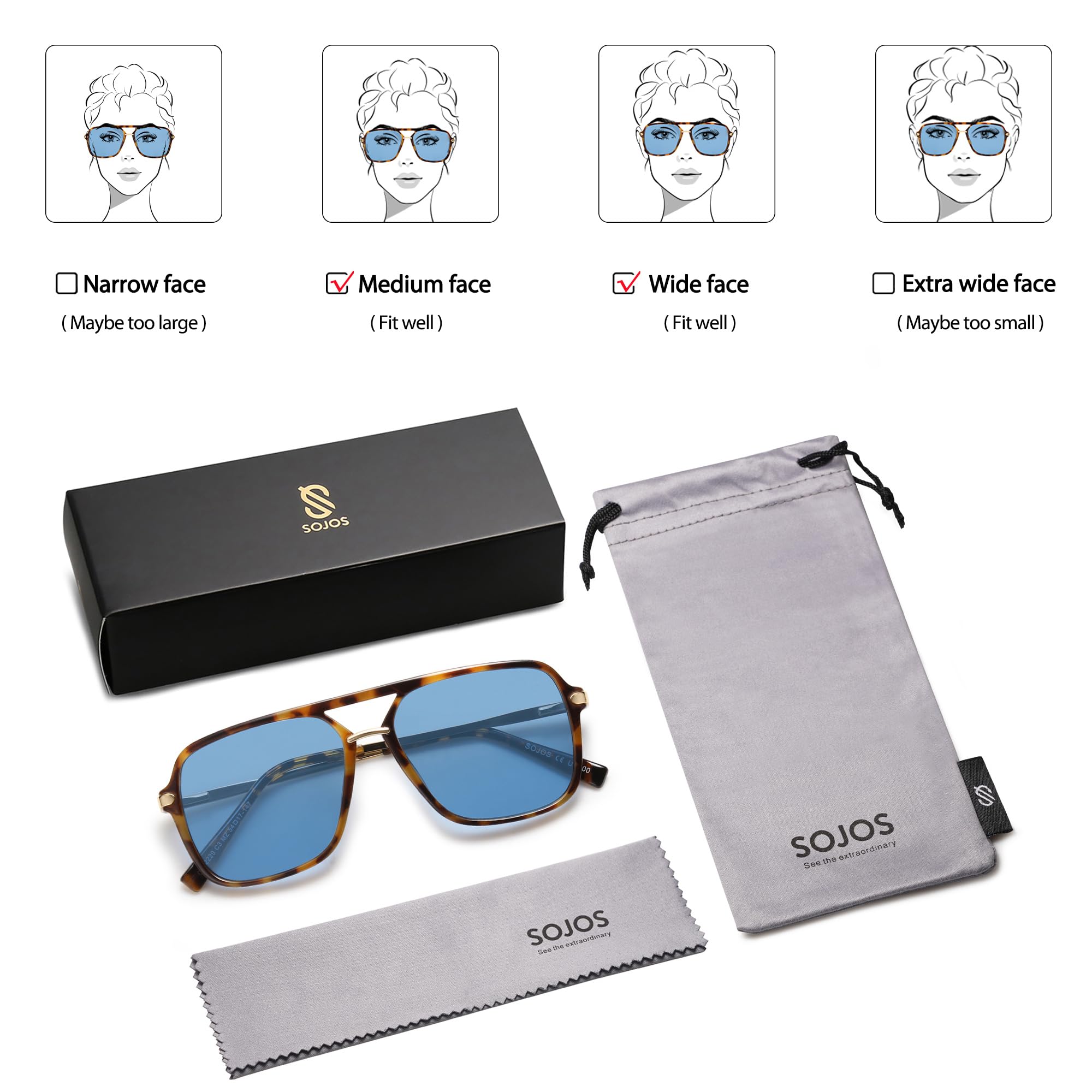 SOJOS Sunglasses for Women & Men, Square, Retro, Polarized Lens, Trendy Aviator, 90s Shades
