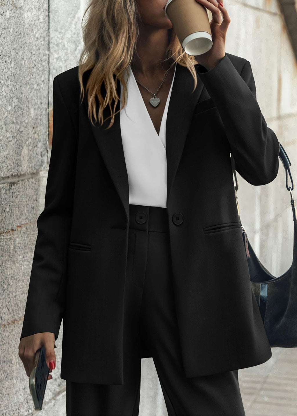 KIRUNDO Women Suits 2 Piece Set Business Casual Dressy Oversized Blazer Jacket and Wide Leg Dress Pantsuits Formal Outfits