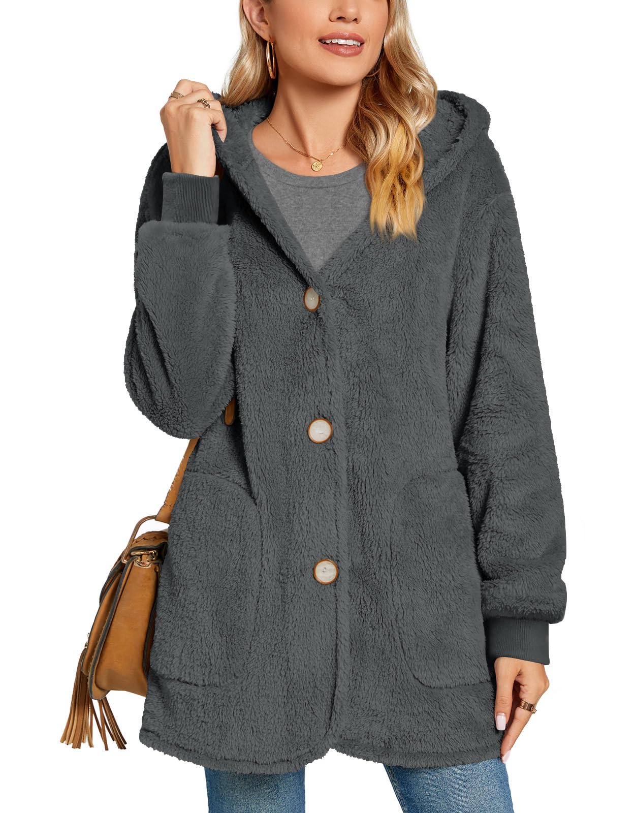 Bestbee Warm Fleece Jackets for Women, Fuzzy Hooded Casual Coats Lidies 2025 Cardigan Sweaters Outerwear with Pockets