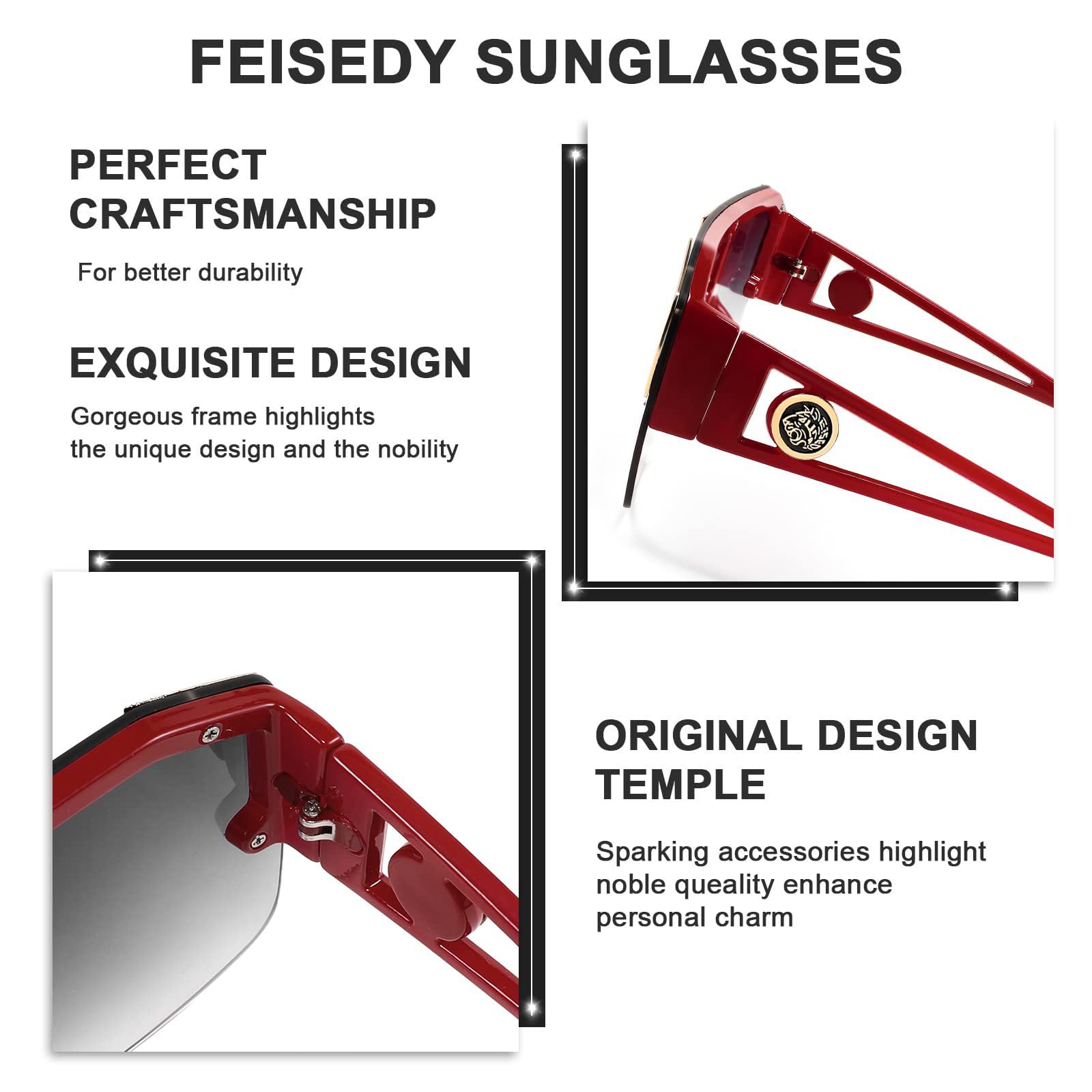 FEISEDY Square Oversized Sunglasses for Men Women, Flat Top Shield One Piece Lens Sun Glasses Shades B2765