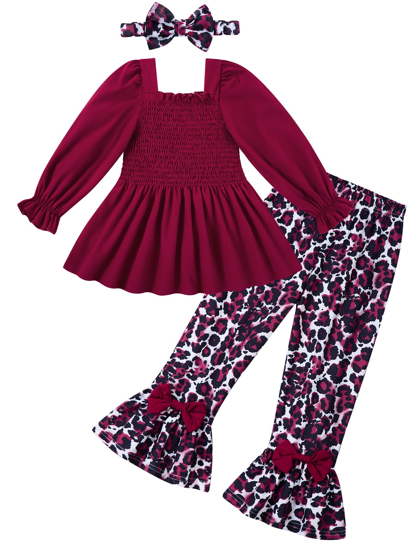 UNICOMIDEA Girls Clothes Set Shirt Top and Flare Pants with Bowknot 2-5T Kids 3 Piece Outfit For Girl